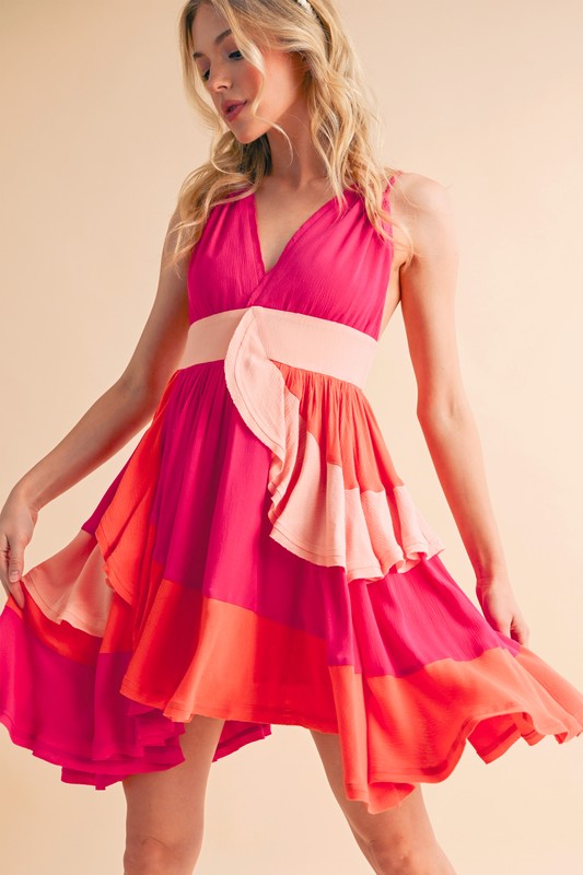 Aemi+CoAemi+CoRuffledColorBlockSleevelessMiniDress0