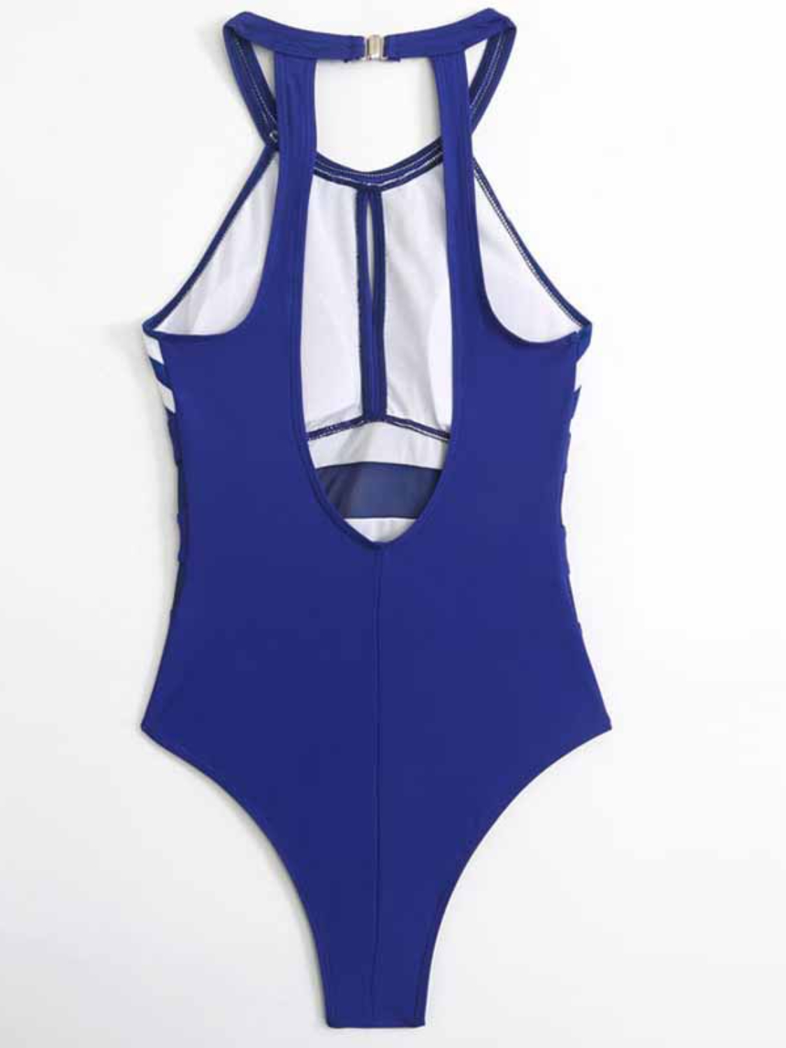 GracefulGlowMeshDetailBacklessStripedOne-PieceSwimsuit3