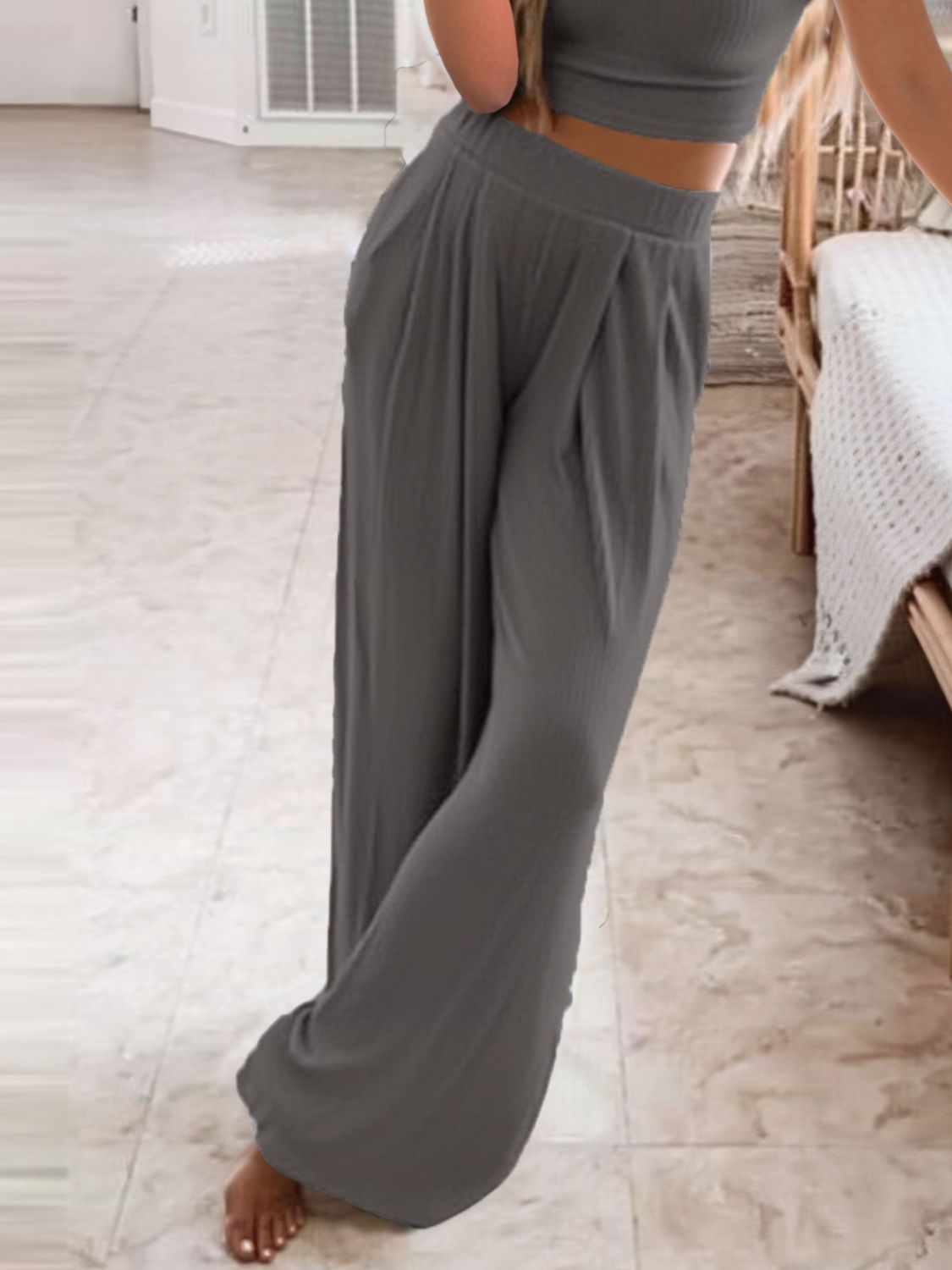 NinefigureFullSizeRoundNeckShortSleeveTopandPantsSetPlusSize5