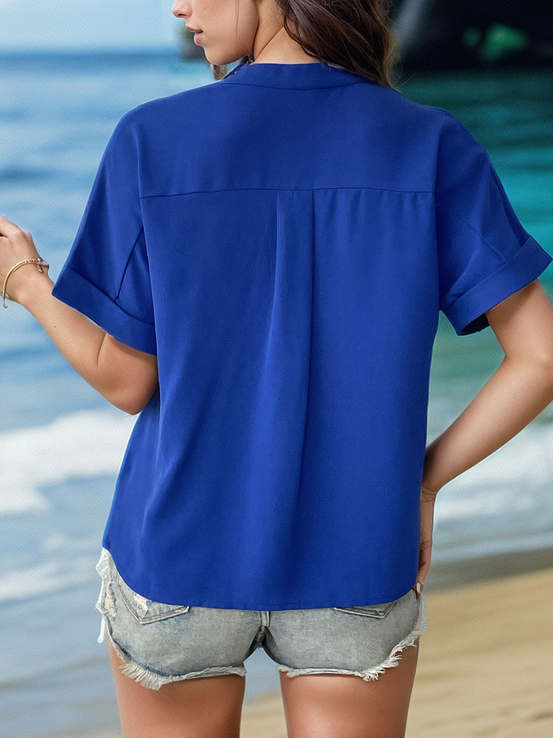 PerfeePerfeeButtonedNotchedShortSleeveBlouse1