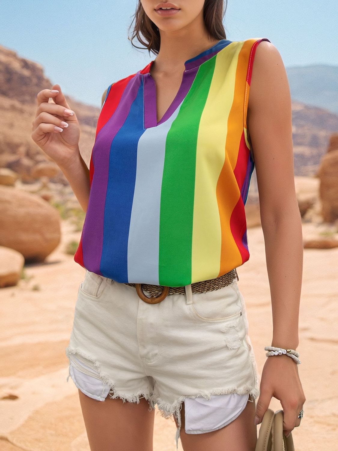 PerfeePerfeeColorBlockNotchedSleevelessTop2