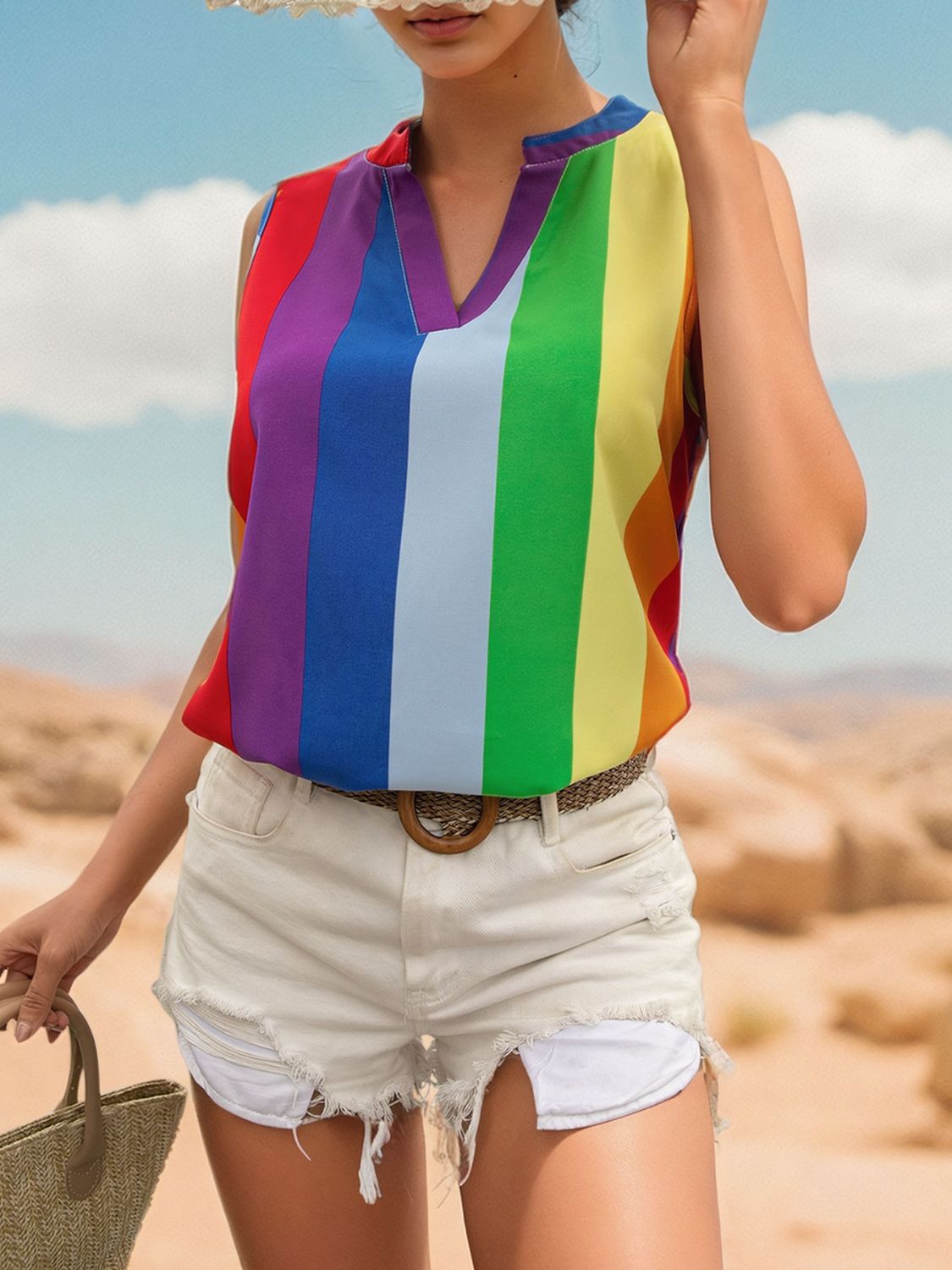 PerfeePerfeeColorBlockNotchedSleevelessTop4