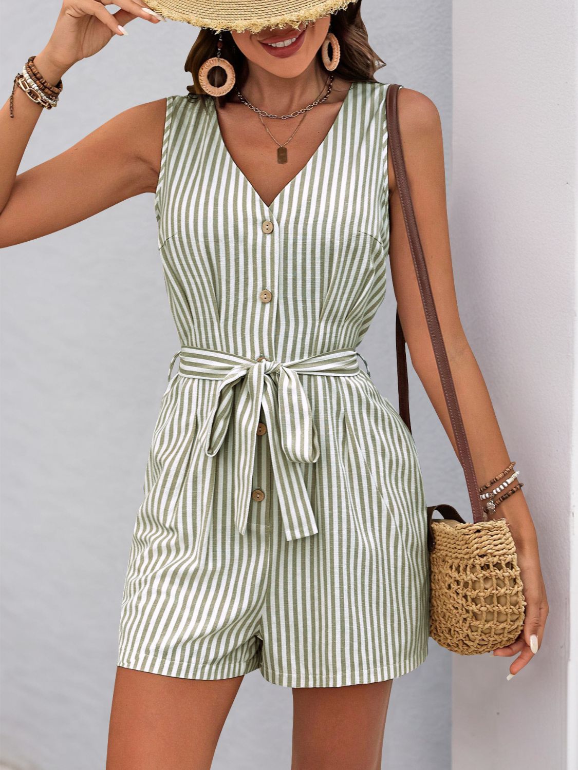 PerfeePerfeeStripedV-NeckTieWaistRomper12