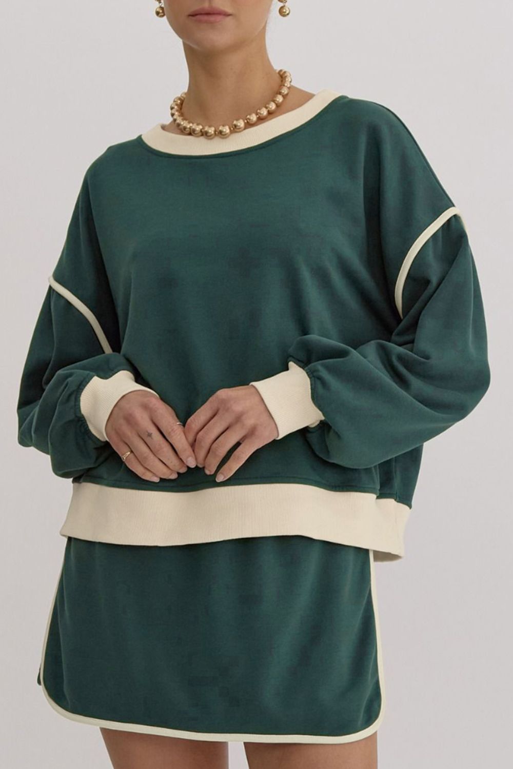 SYNZContrastTrimRoundNeckTopandSkortSet1