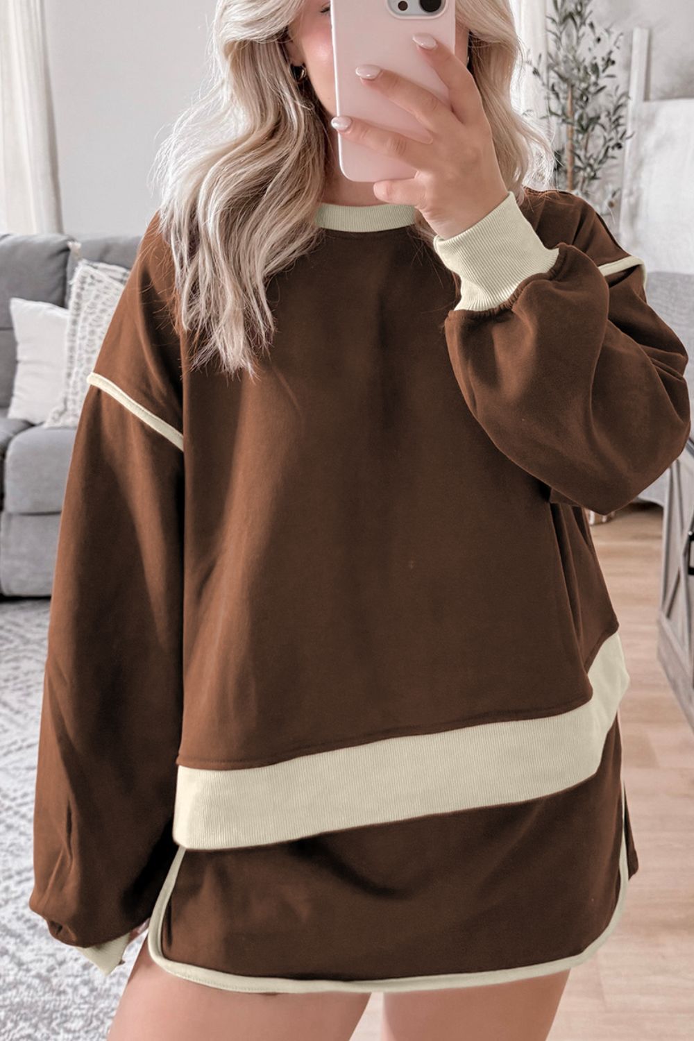 SYNZContrastTrimRoundNeckTopandSkortSet11