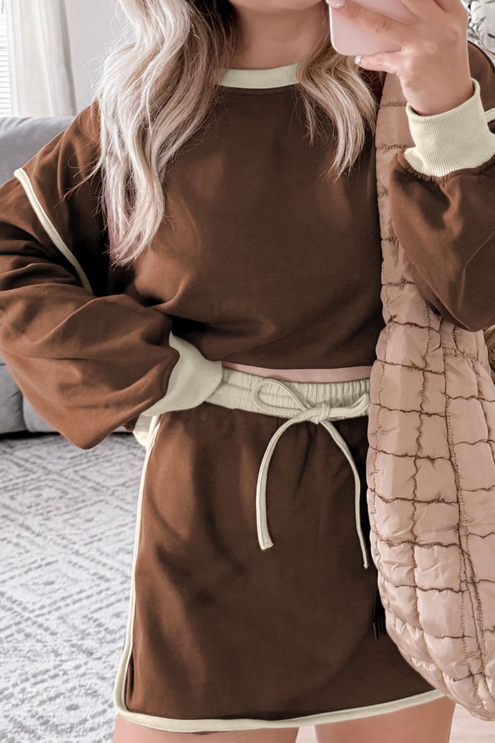 SYNZContrastTrimRoundNeckTopandSkortSet12