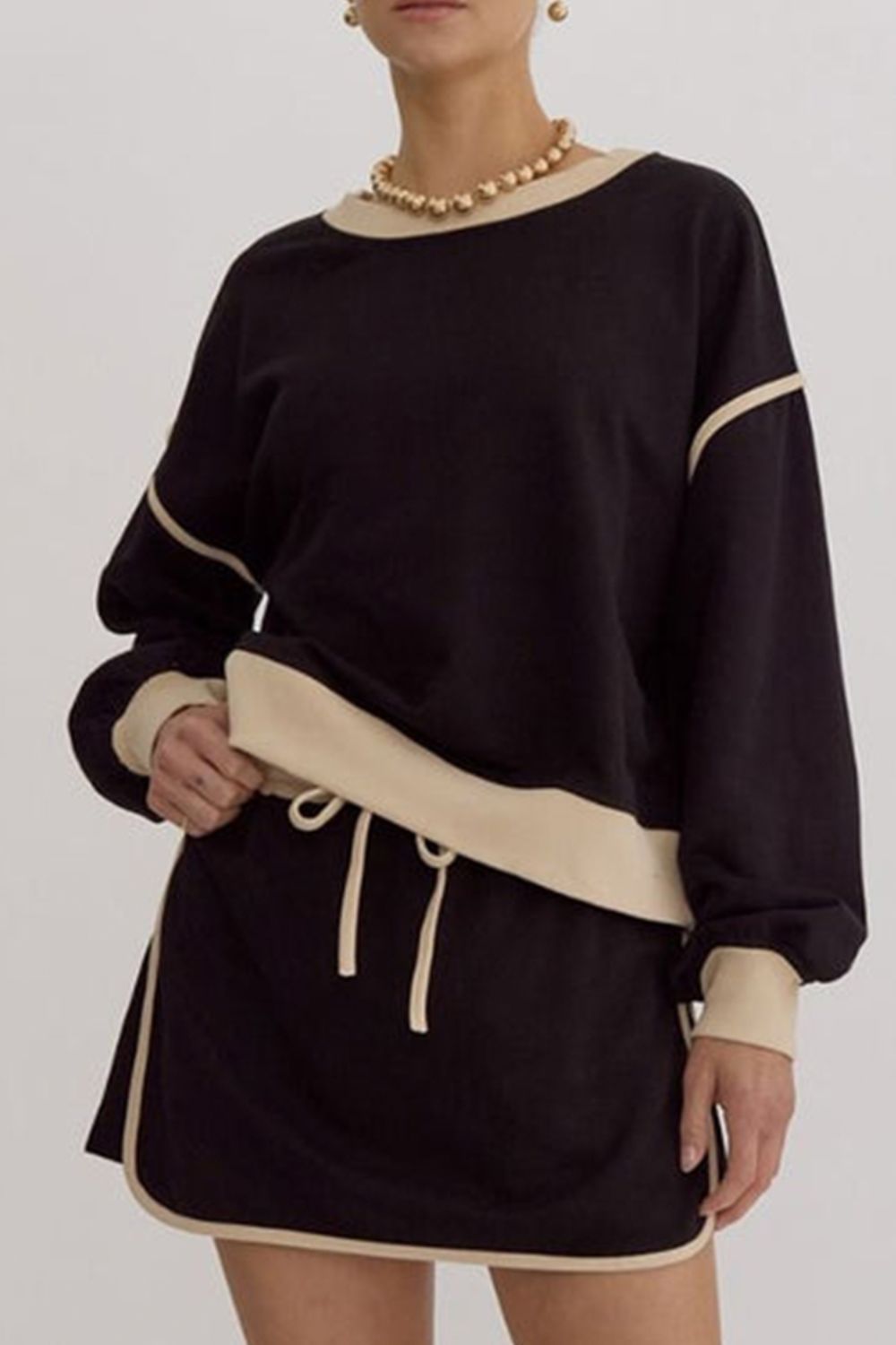 SYNZContrastTrimRoundNeckTopandSkortSet13