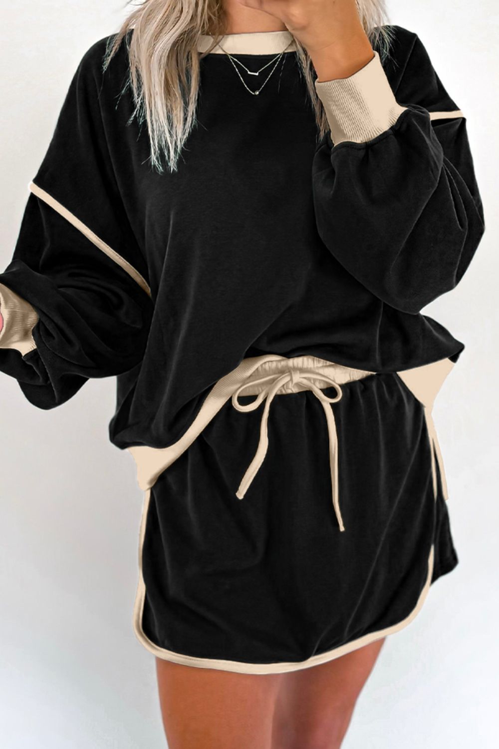 SYNZContrastTrimRoundNeckTopandSkortSet18