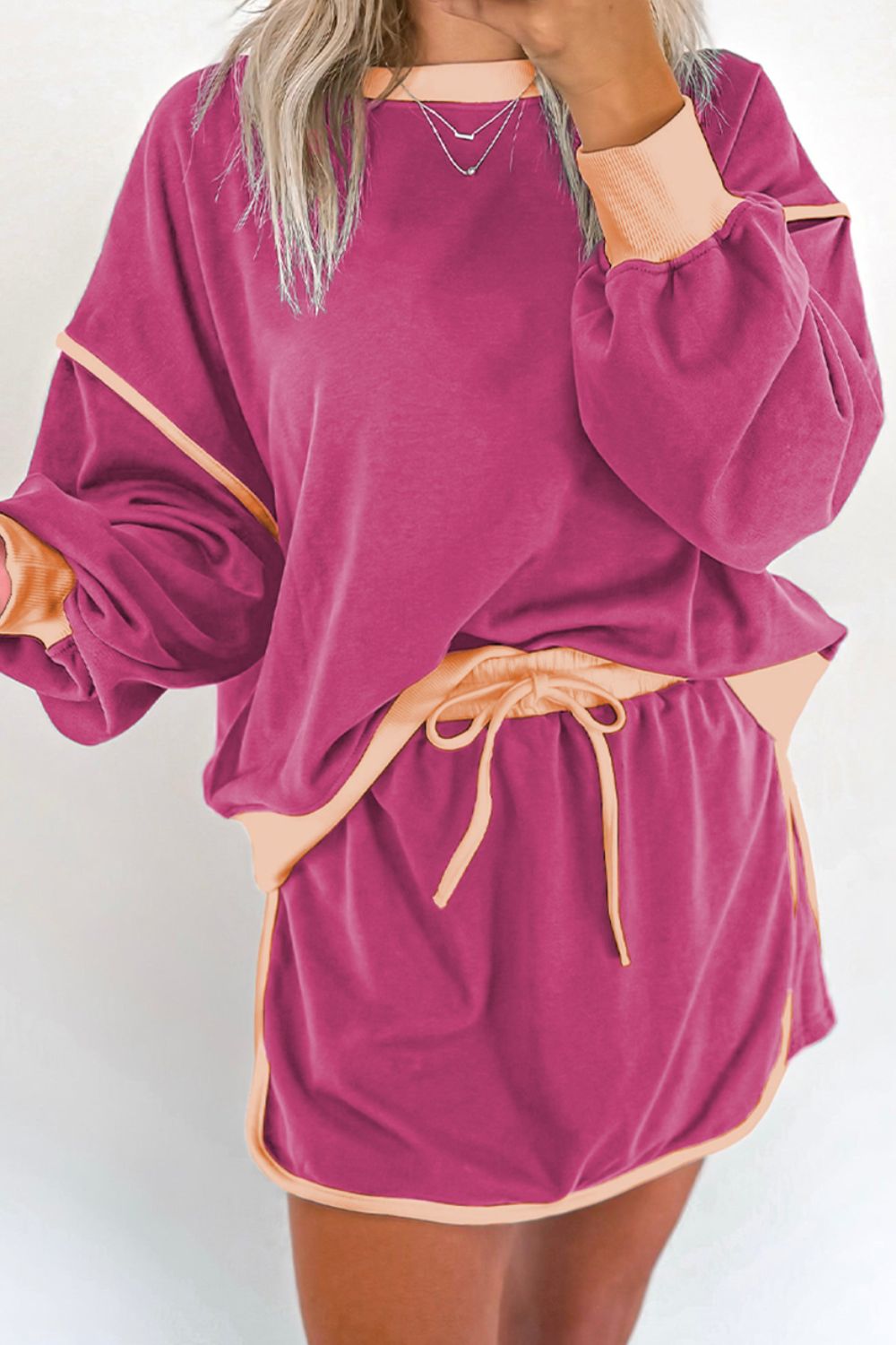 SYNZContrastTrimRoundNeckTopandSkortSet21