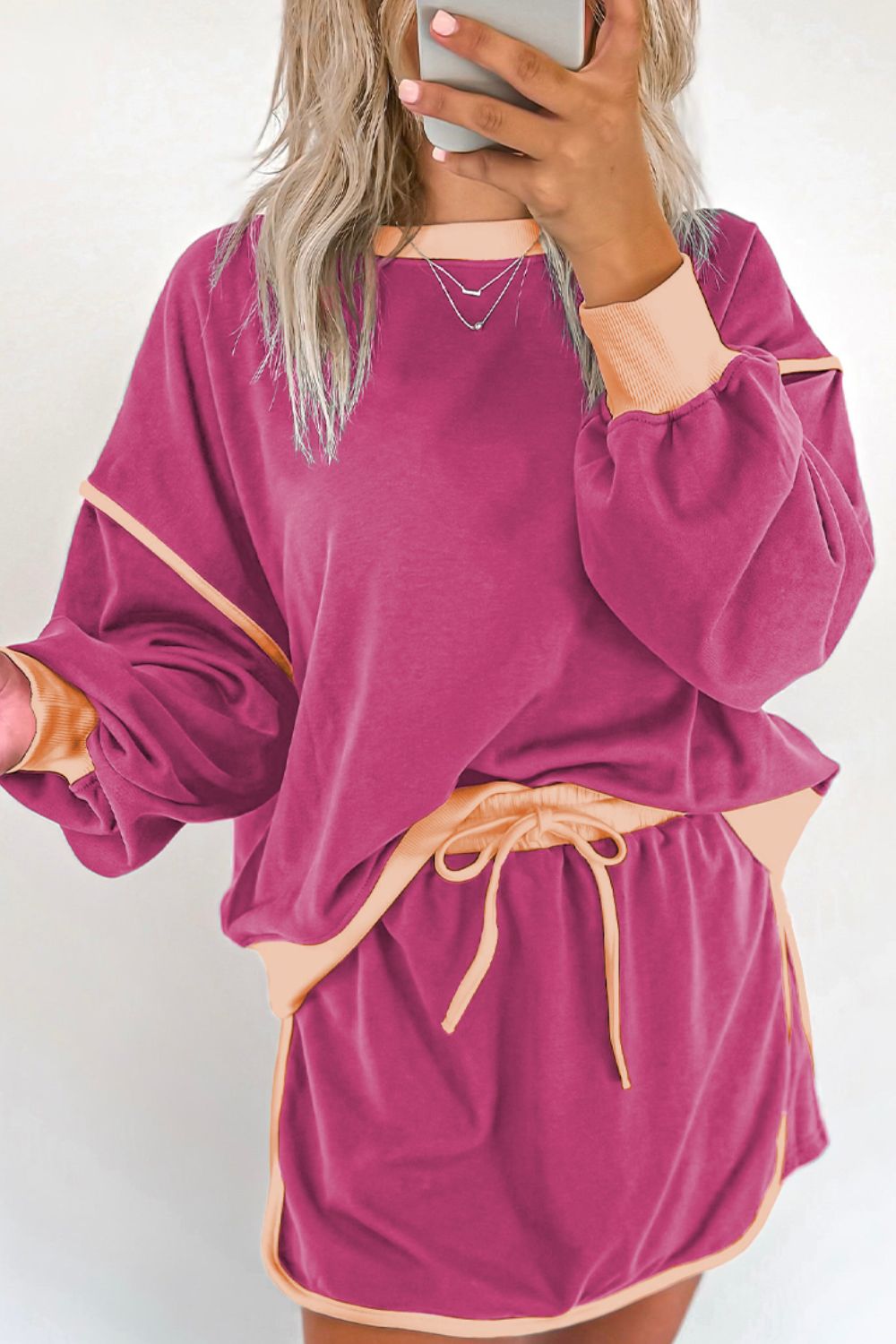 SYNZContrastTrimRoundNeckTopandSkortSet22