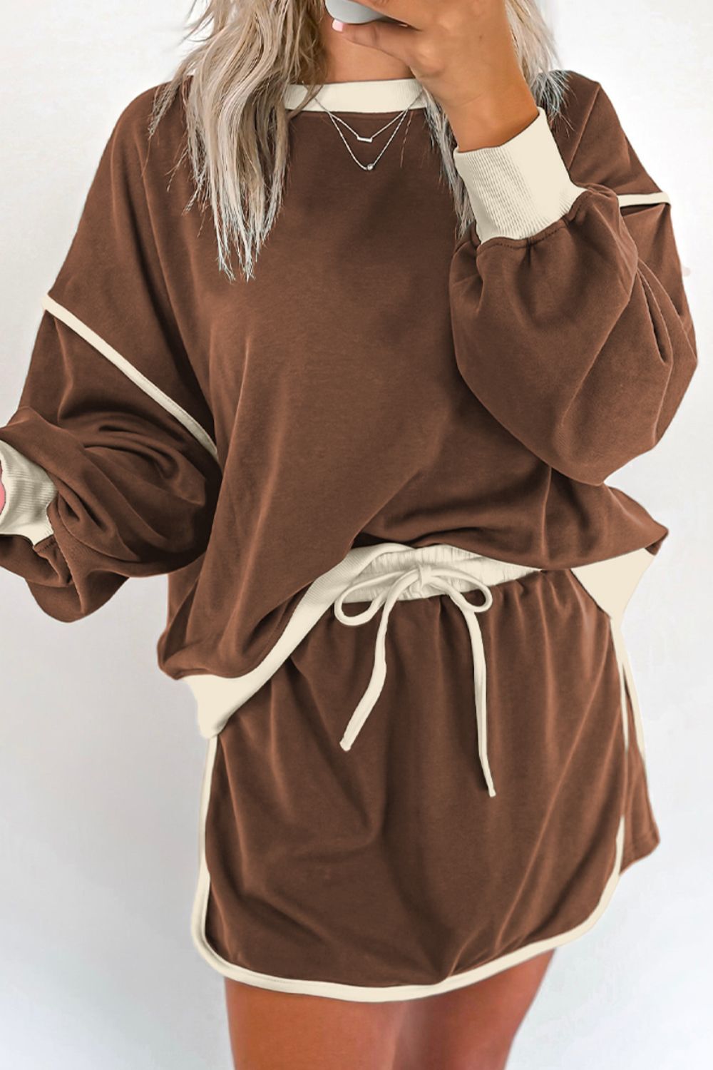 SYNZContrastTrimRoundNeckTopandSkortSet9