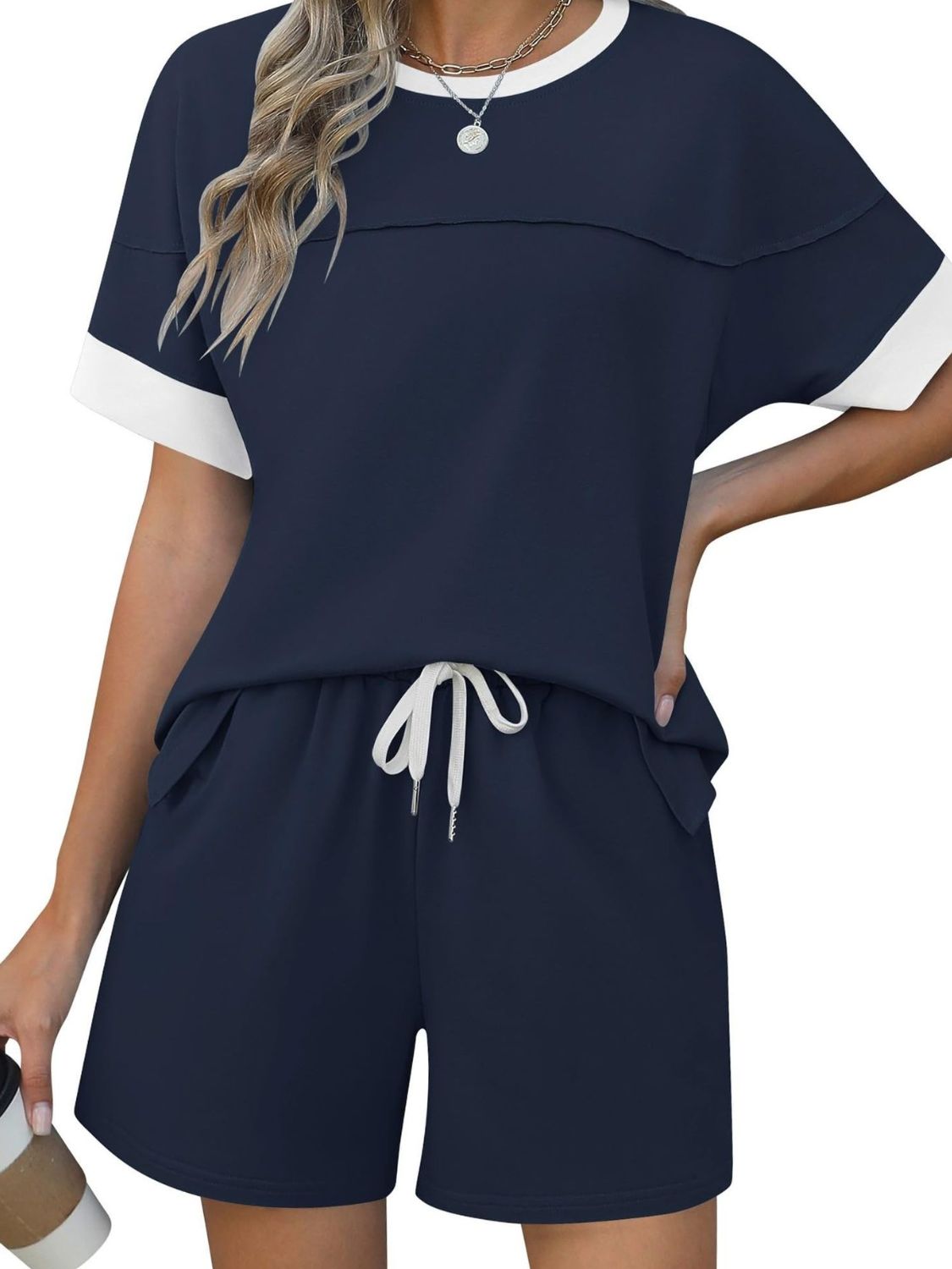 ChicComfortRoundNeckShortSleeveTopandShortsSet0