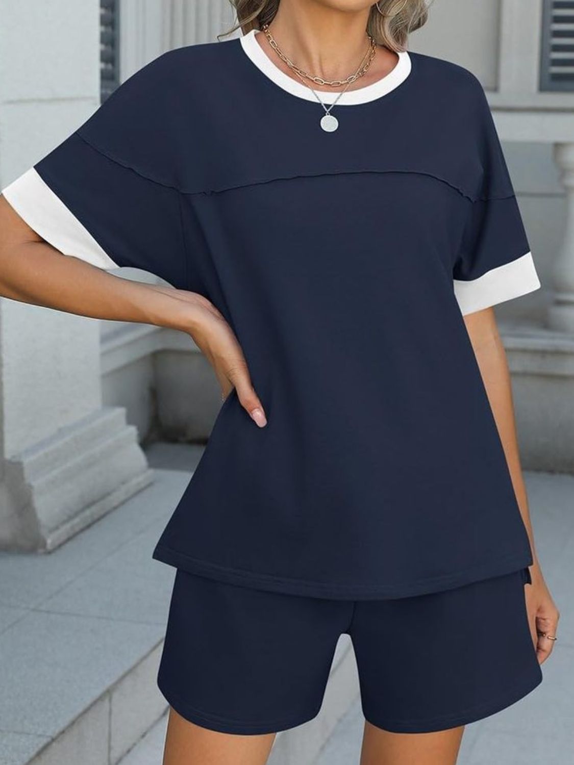 ChicComfortRoundNeckShortSleeveTopandShortsSet3