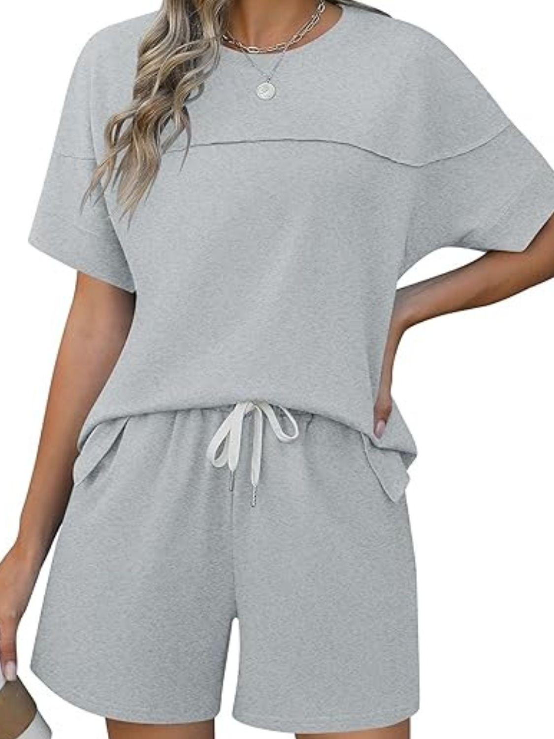 ChicComfortRoundNeckShortSleeveTopandShortsSet5