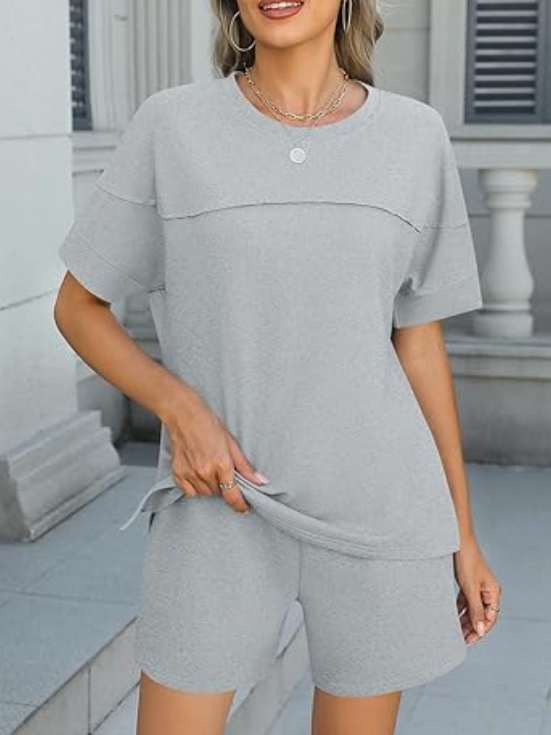 ChicComfortRoundNeckShortSleeveTopandShortsSet6