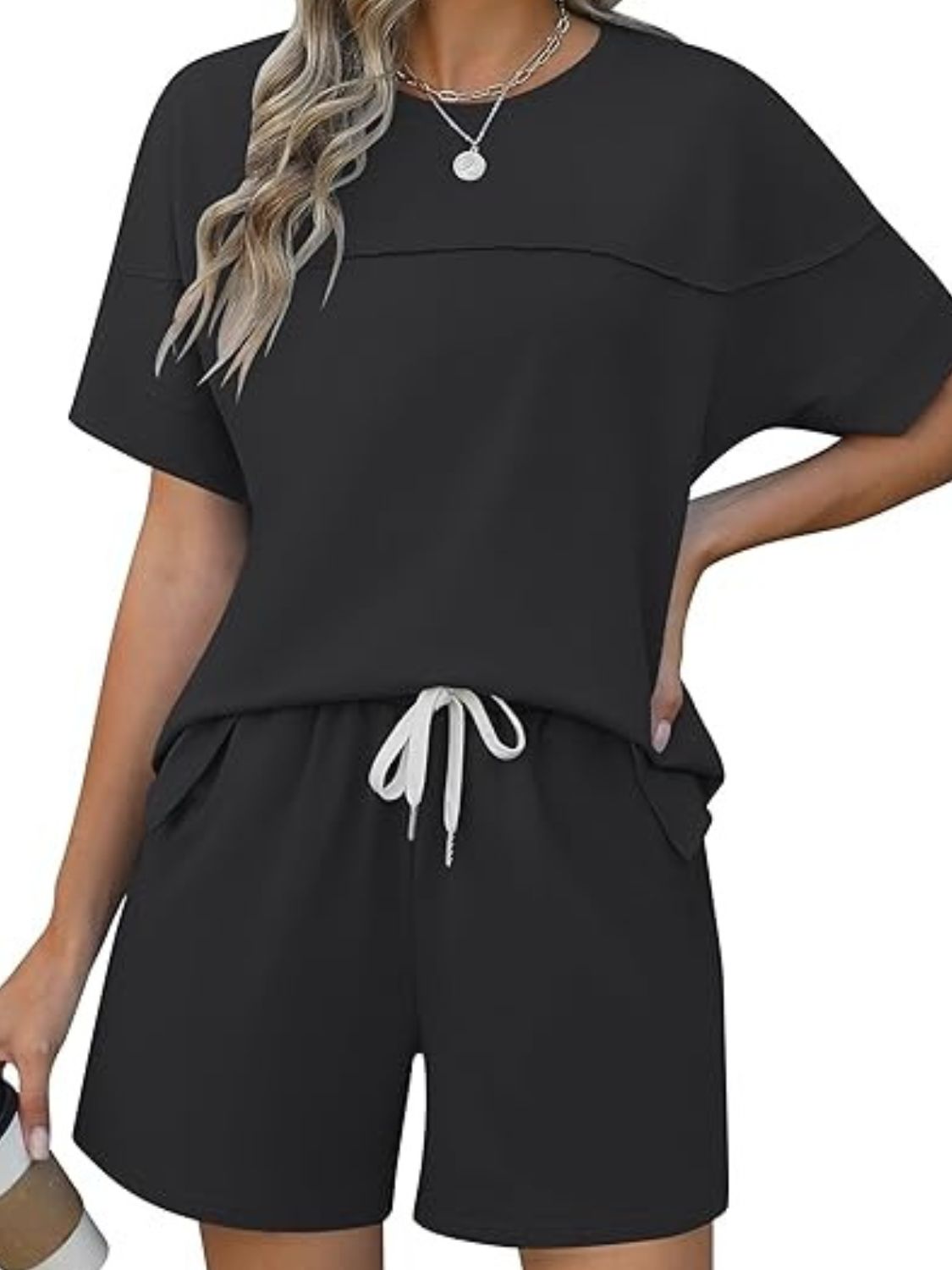 ChicComfortRoundNeckShortSleeveTopandShortsSet9