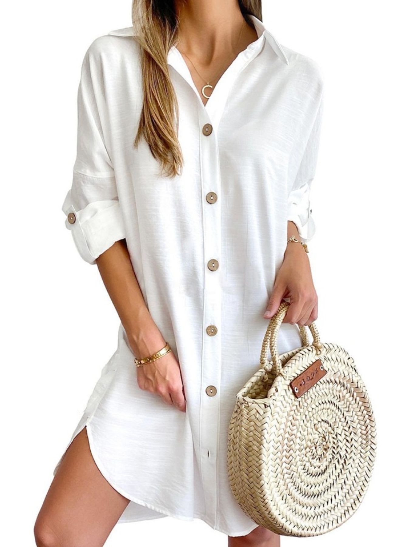 PassionFlowerButtonDownLongSleeveShirtDress0