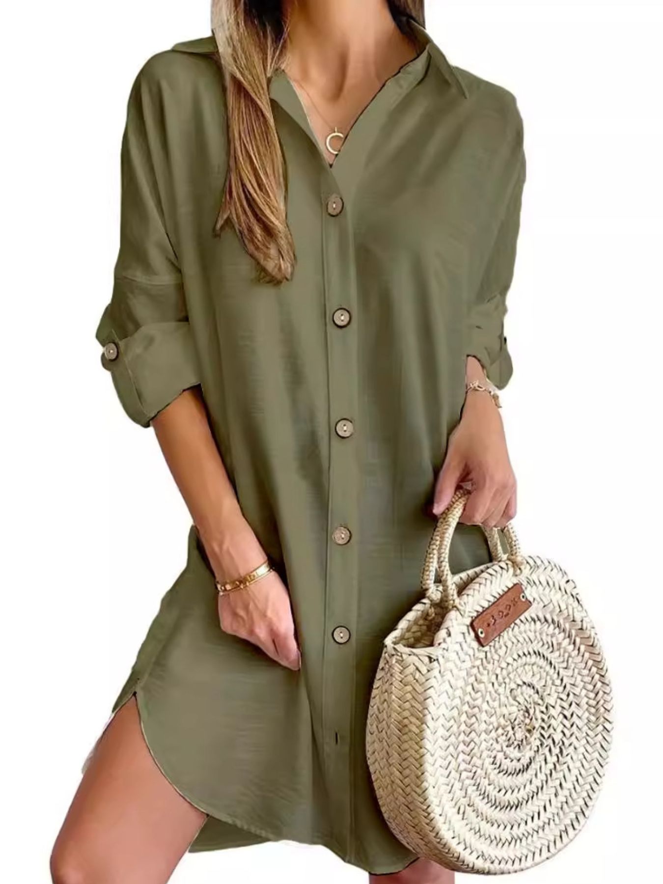 PassionFlowerButtonDownLongSleeveShirtDress9