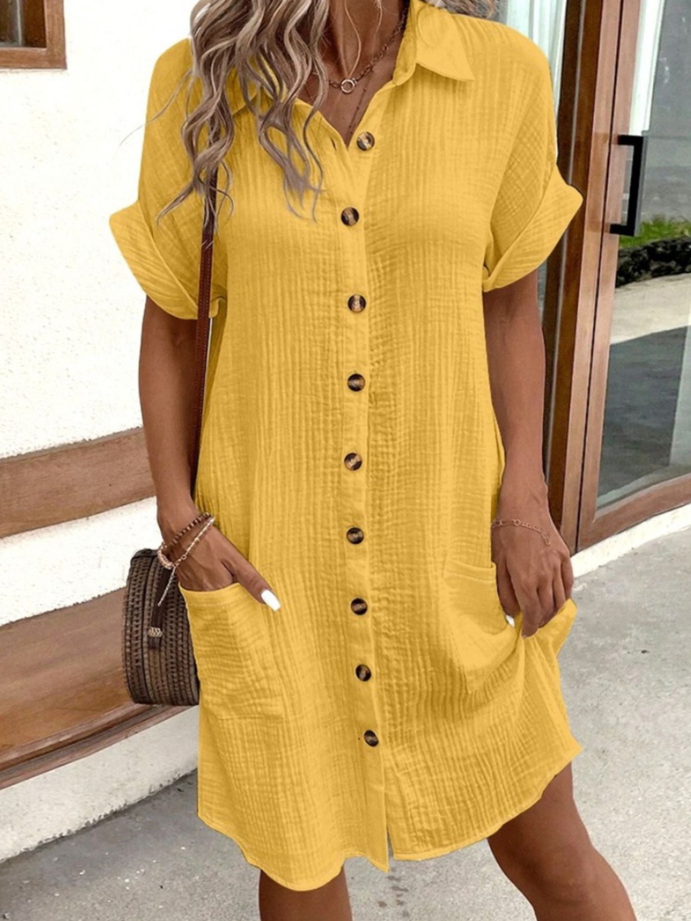 PassionFlowerCasualButtonDownCottonShirtDresswithPockets13