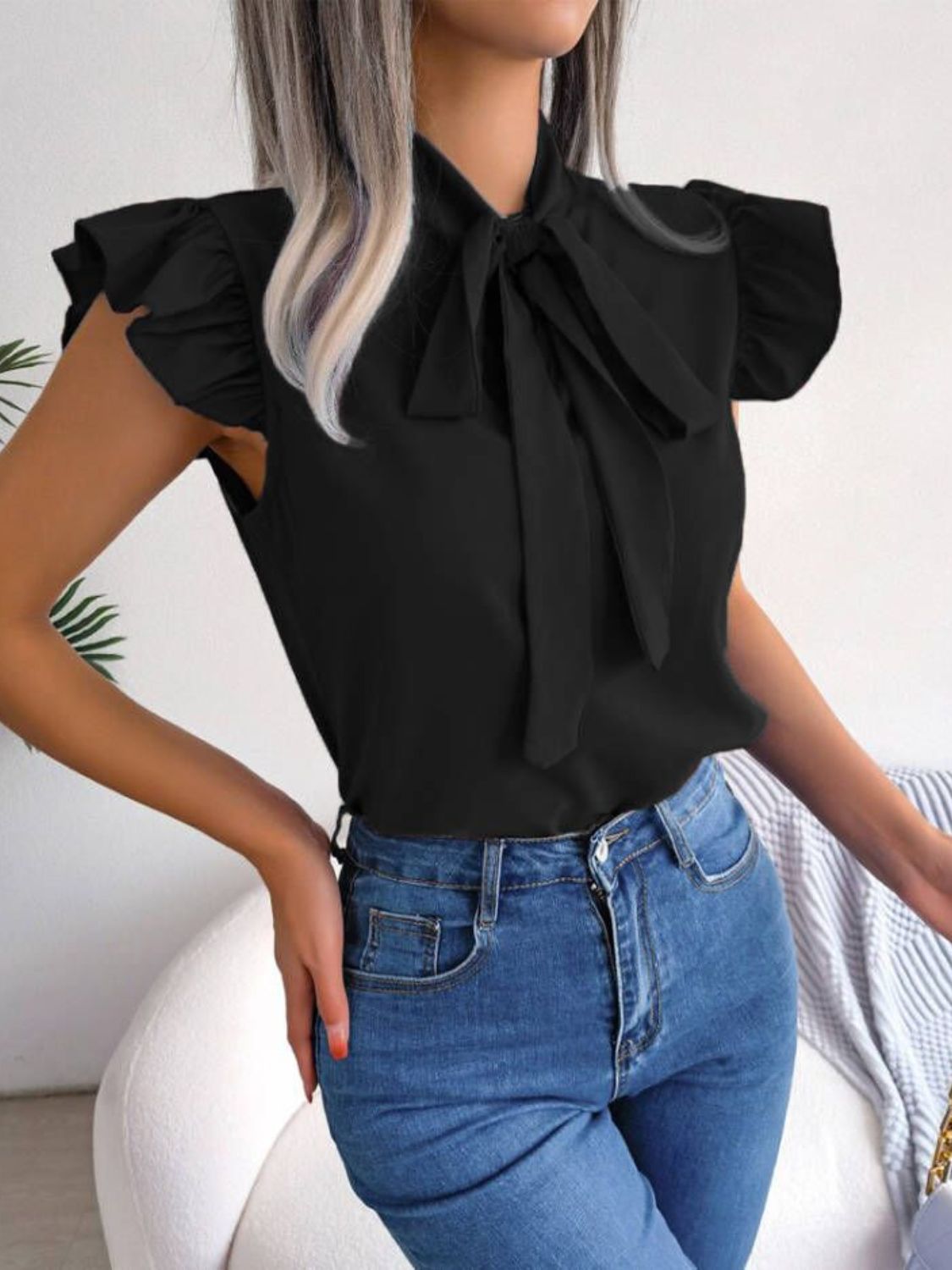 PassionFlowerRuffleCapSleeveBowTieBlouse13