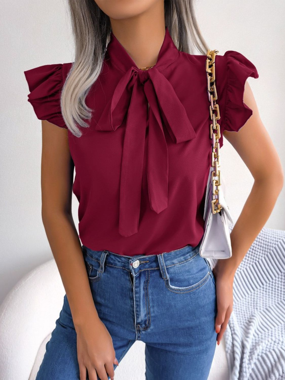 PassionFlowerRuffleCapSleeveBowTieBlouse16