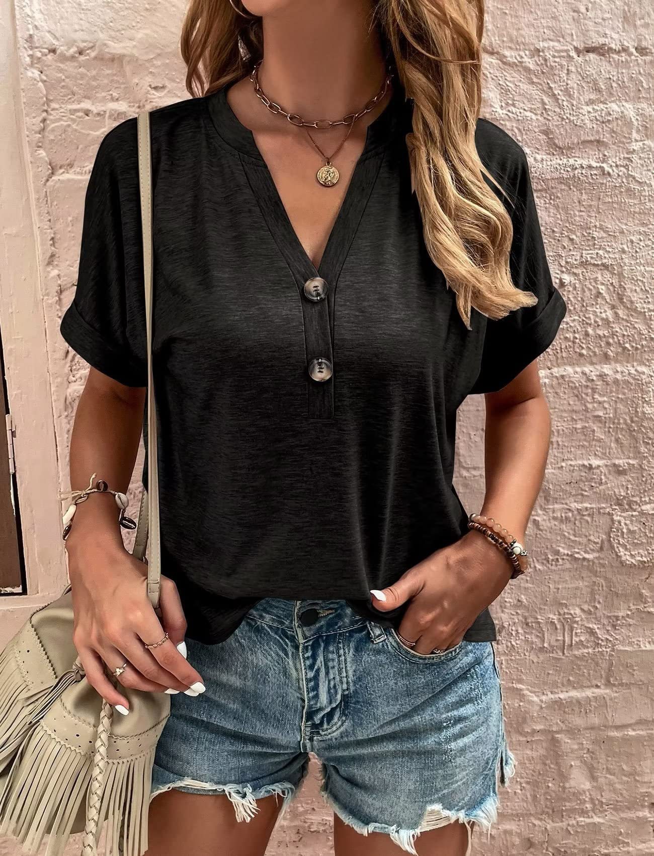 SleekChicFullSizeCasualNotchedShortSleeveBlousePlusSize18