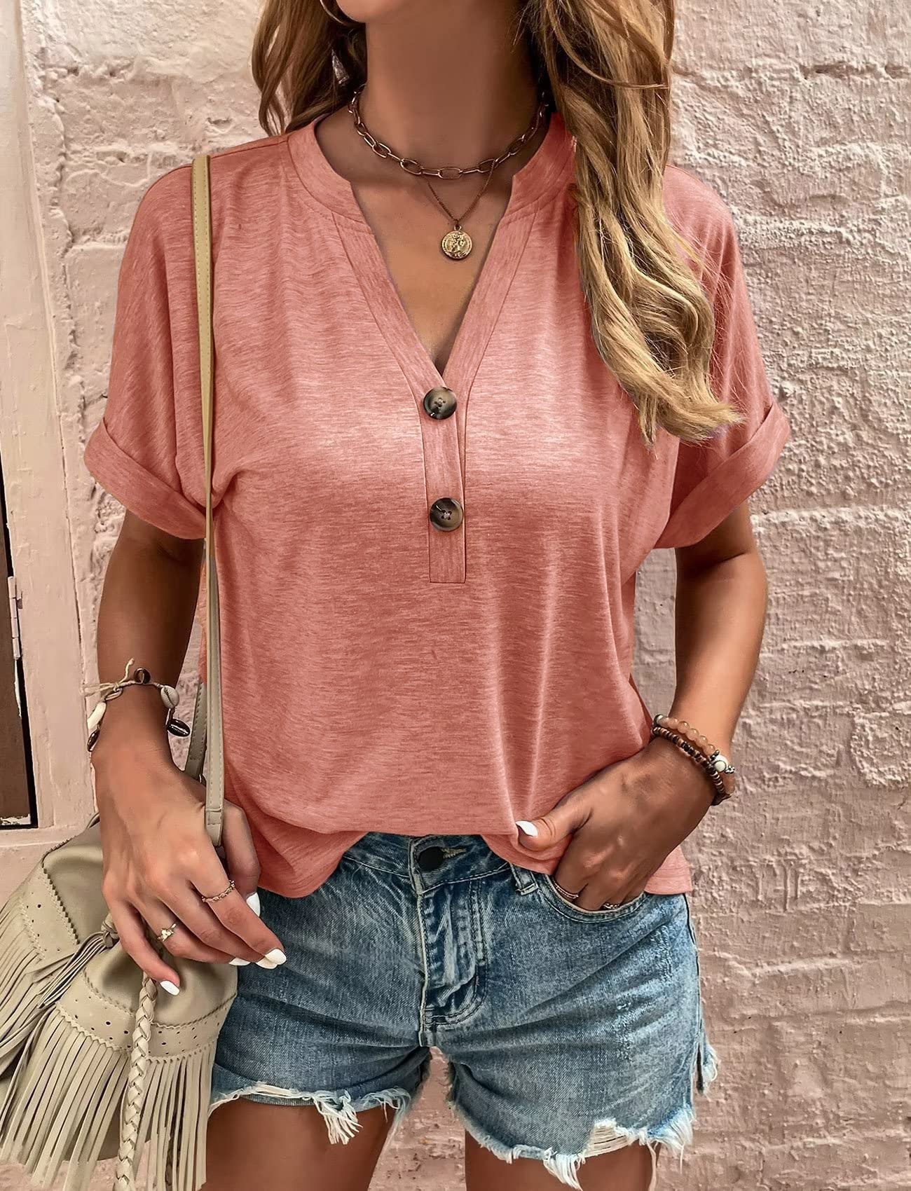 SleekChicFullSizeCasualNotchedShortSleeveBlousePlusSize7