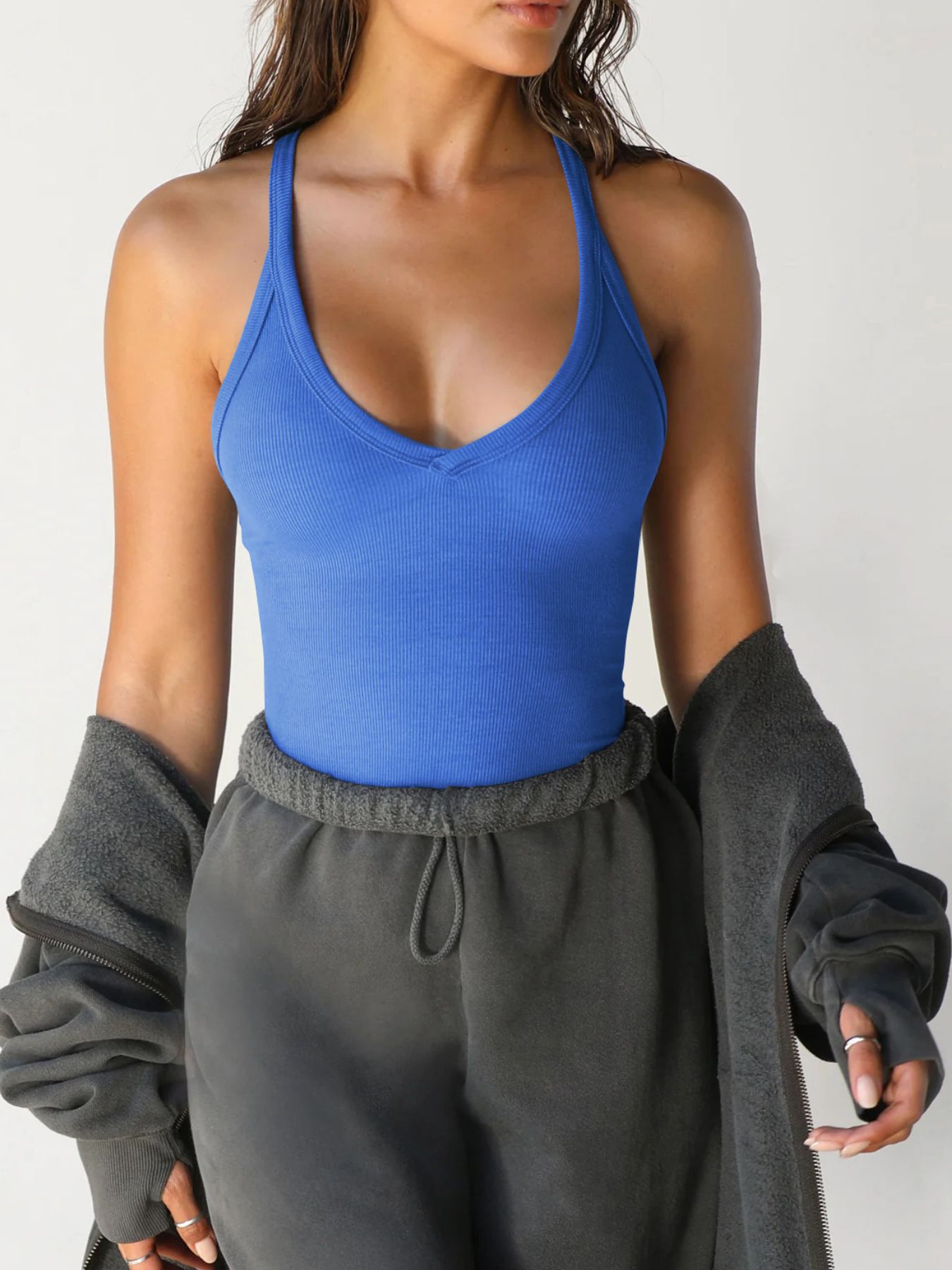 MerryMillRibbedV-NeckHalterTankTop0