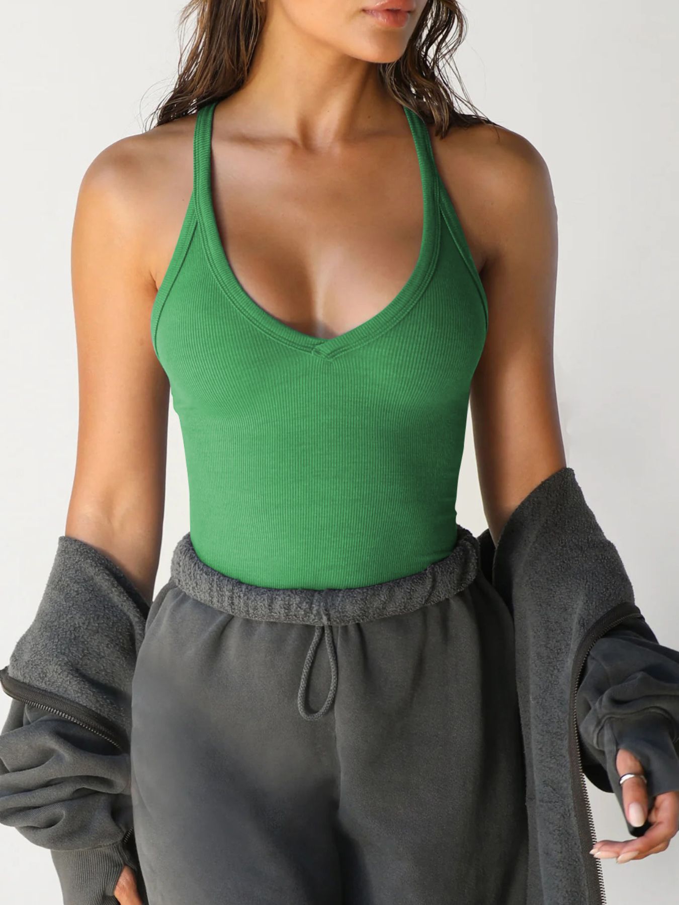MerryMillRibbedV-NeckHalterTankTop0